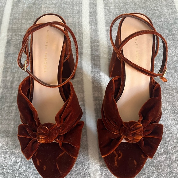 Loeffler Randall Shoes - Loeffler Randall Rust Velvet Knot Ankle-Tie Block Heels